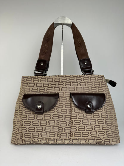 Balenciaga Beige Canvas Leather Monogram Tote Bag