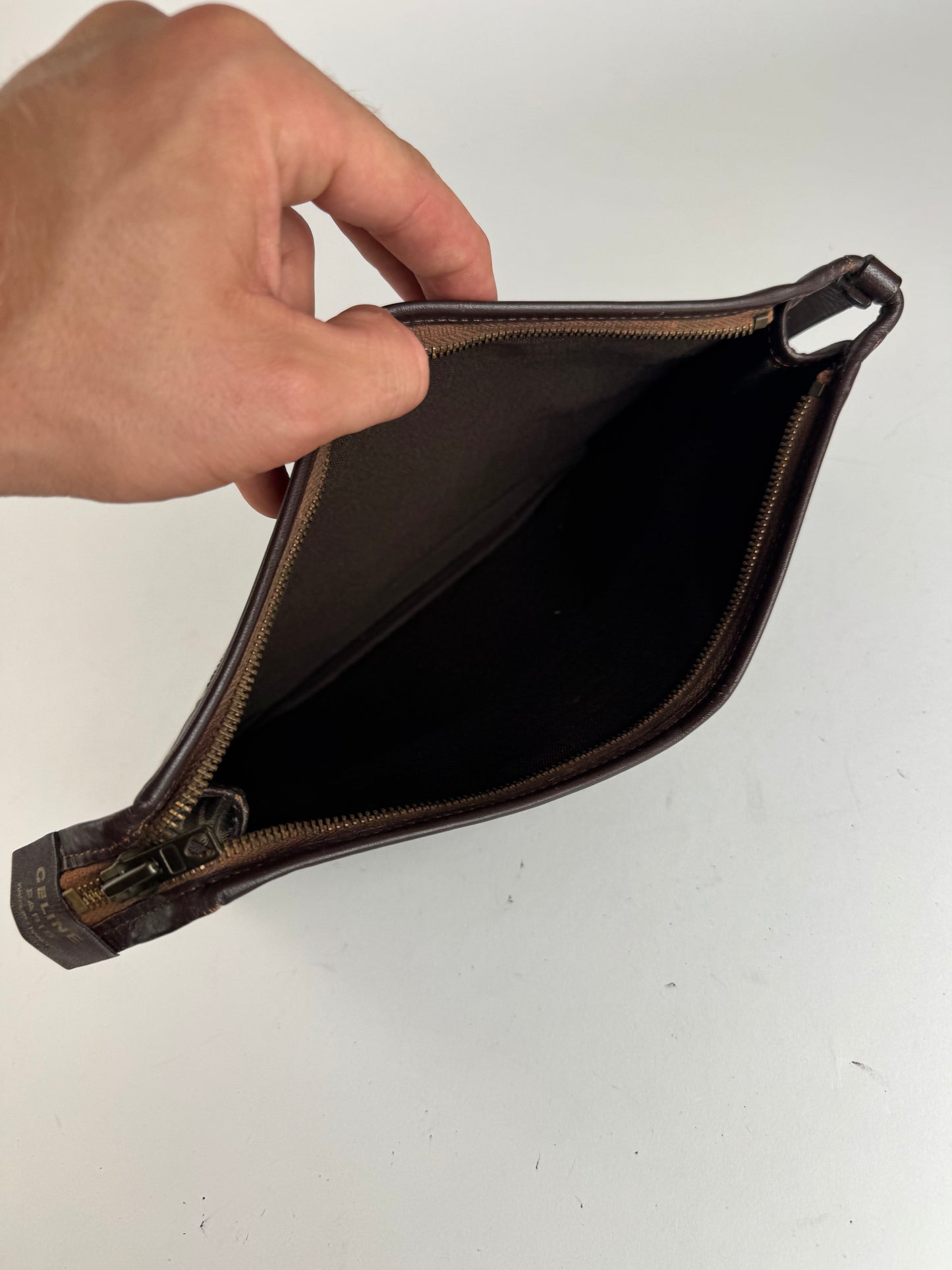 Pochette vintage Celine Monogram marron blanc