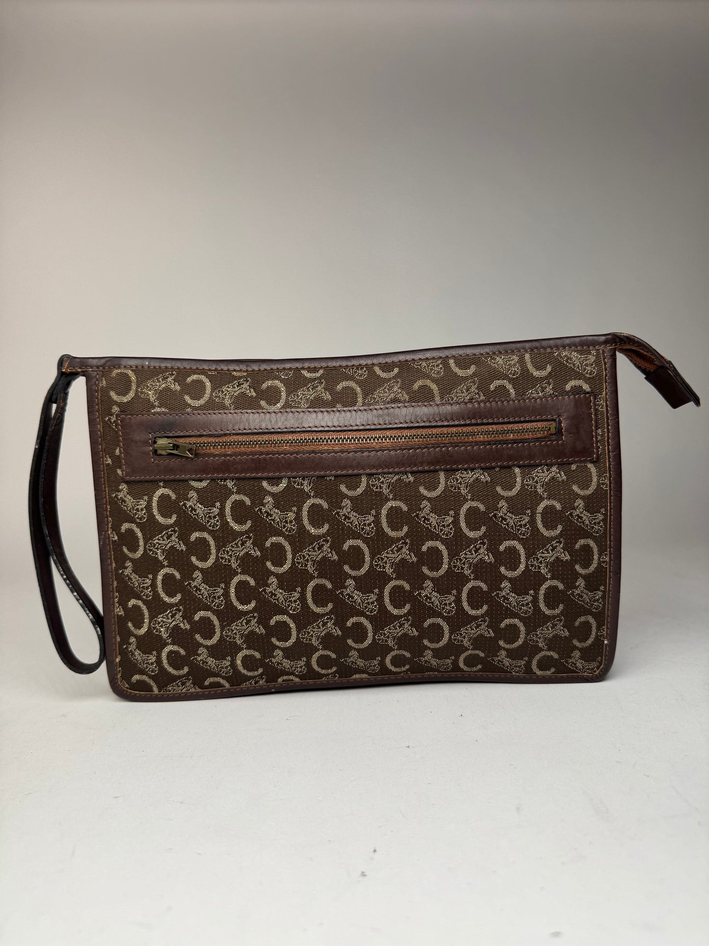 Pochette vintage Celine Monogram marron blanc