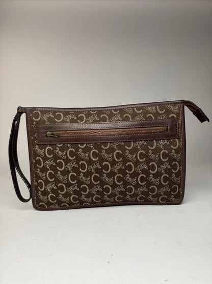 Pochette vintage Celine Monogram marron blanc