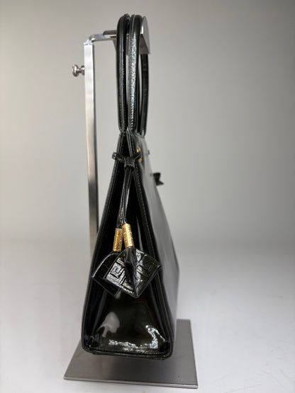 Vintage Givenchy Antigona Patent Leather Tote Black Gold