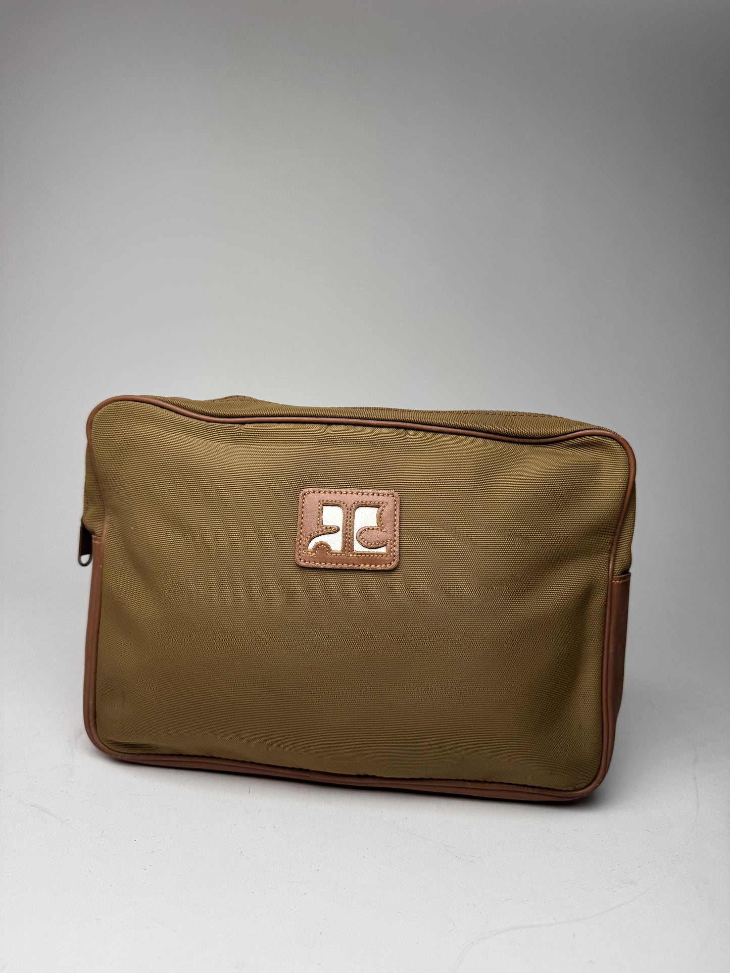 Vintage Courreges Polyester Leather Clutch Khaki Brown