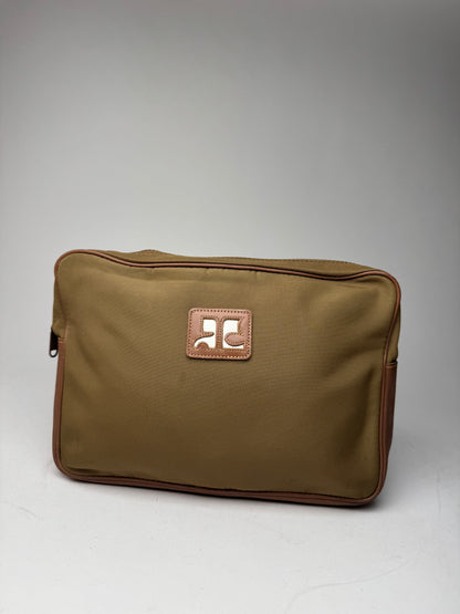 Vintage Courreges Polyester Leather Clutch Khaki Brown