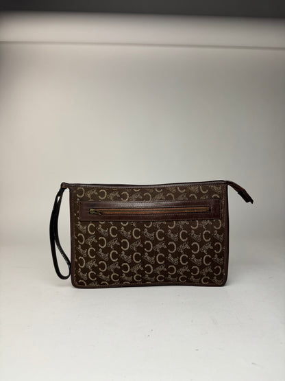 Pochette vintage Celine Monogram marron blanc