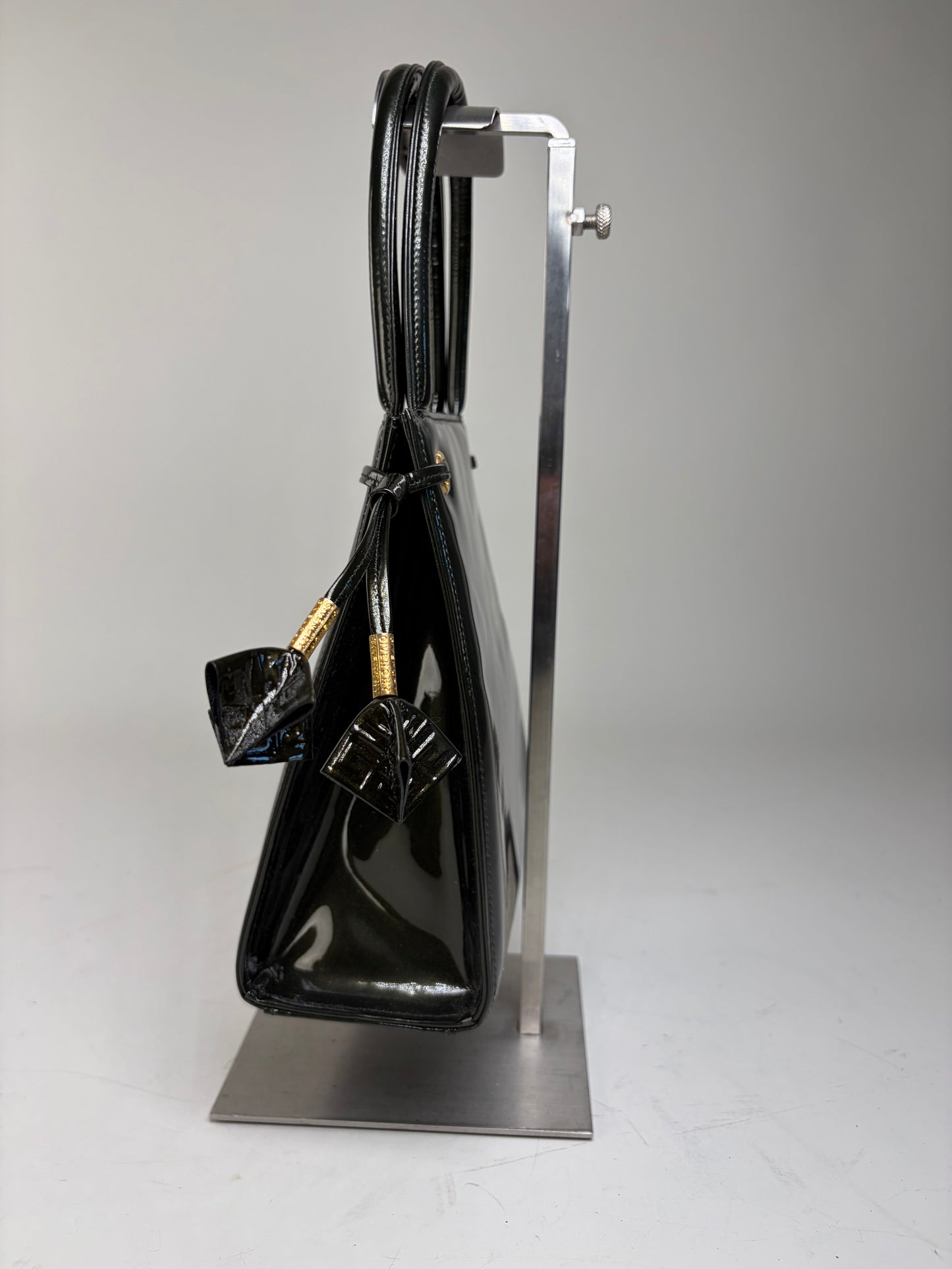 Vintage Givenchy Antigona Patent Leather Tote Black Gold