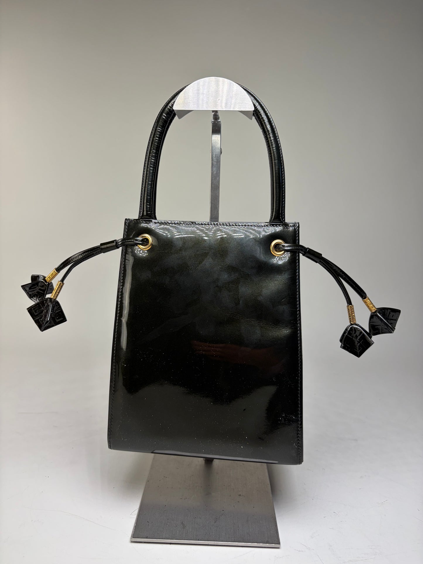 Vintage Givenchy Antigona Patent Leather Tote Black Gold