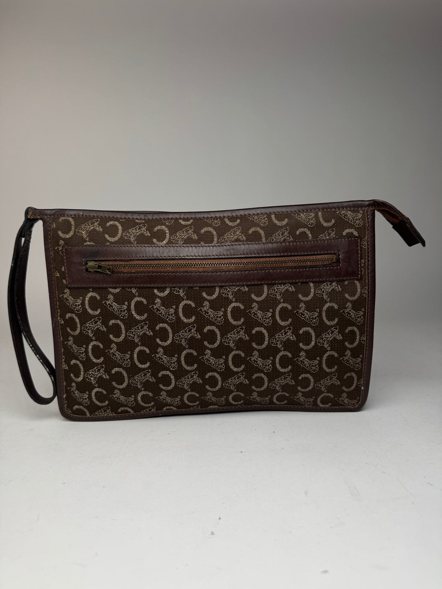 Pochette vintage Celine Monogram marron blanc