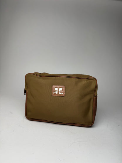 Vintage Courreges Polyester Leather Clutch Khaki Brown