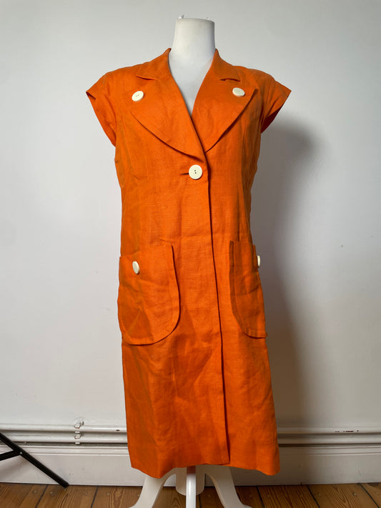 Vintage Yves Saint Laurent Linen Dress Bright Orange M