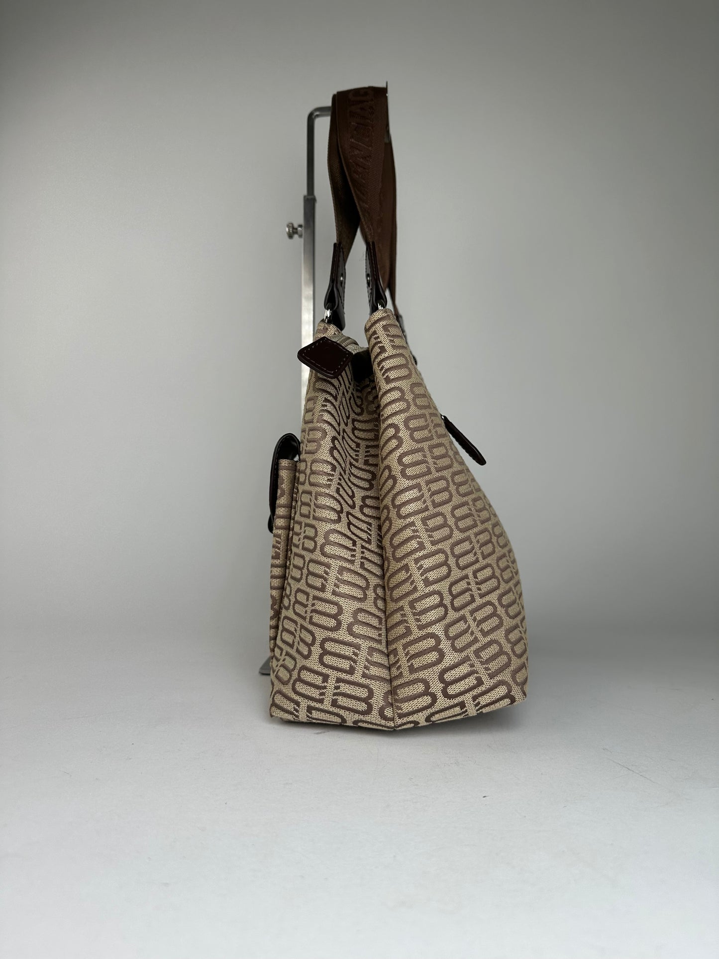 Balenciaga Beige Canvas Leather Monogram Tote Bag