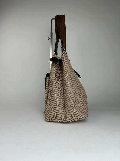 Balenciaga Beige Canvas Leather Monogram Tote Bag