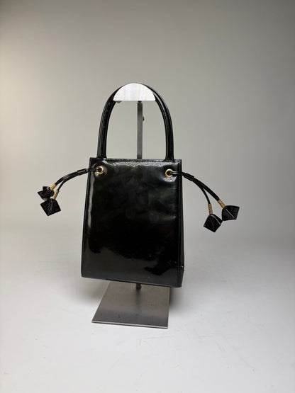 Vintage Givenchy Antigona Patent Leather Tote Black Gold