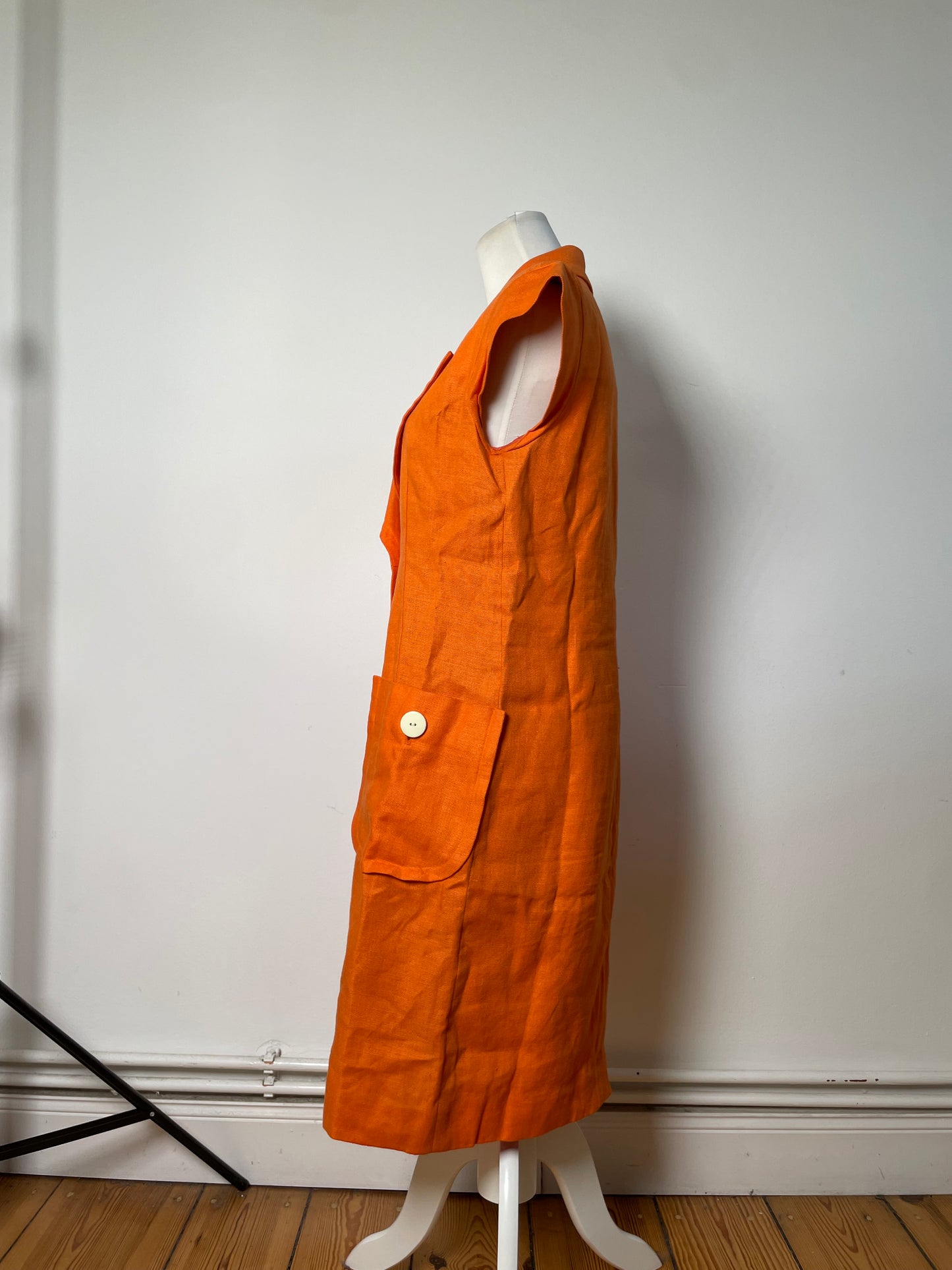 Vintage Yves Saint Laurent Linen Dress Bright Orange M