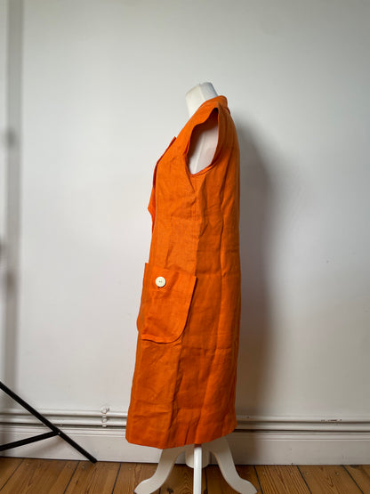 Vintage Yves Saint Laurent Linen Dress Bright Orange M