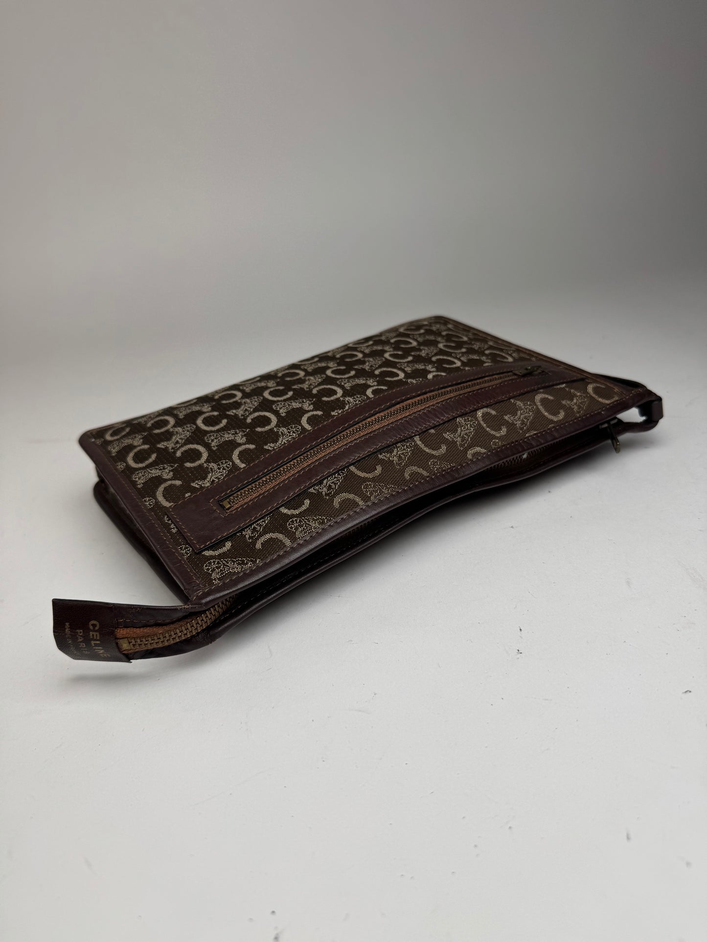 Pochette vintage Celine Monogram marron blanc