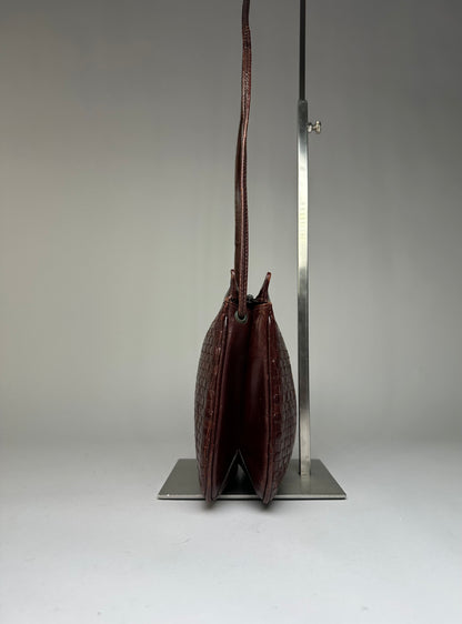 Vintage Fendi Woven Leather Flap Crossbody Bag Late 1990s Dark Brown