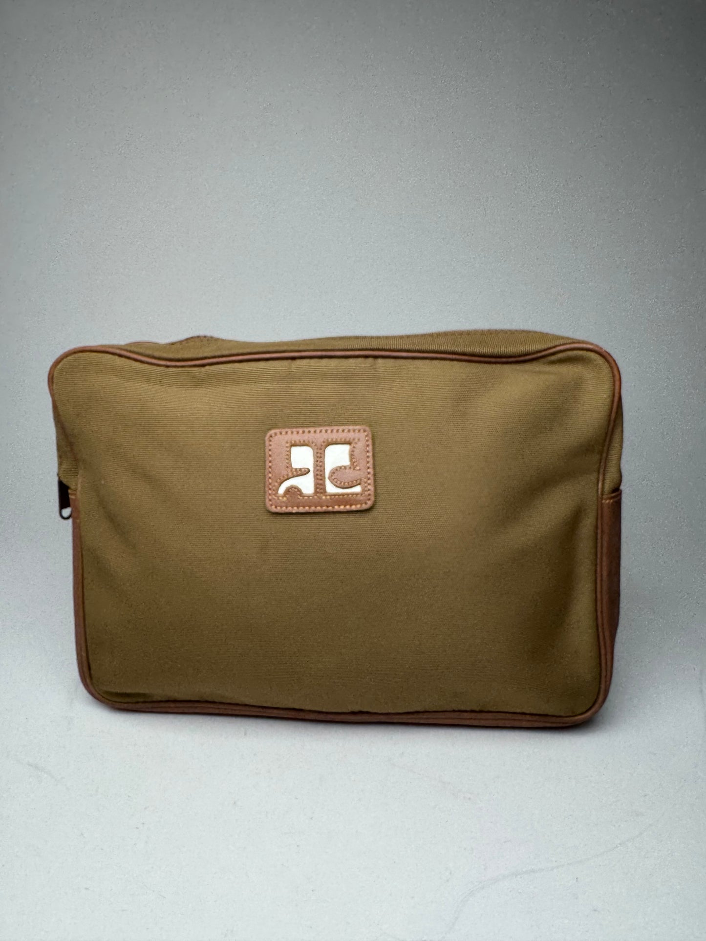 Vintage Courreges Polyester Leather Clutch Khaki Brown