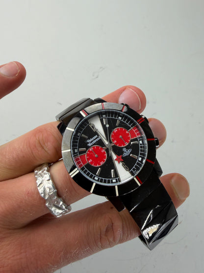 Vintage Vivienne Westwood Stainless Steel Rubber Watch Black Red