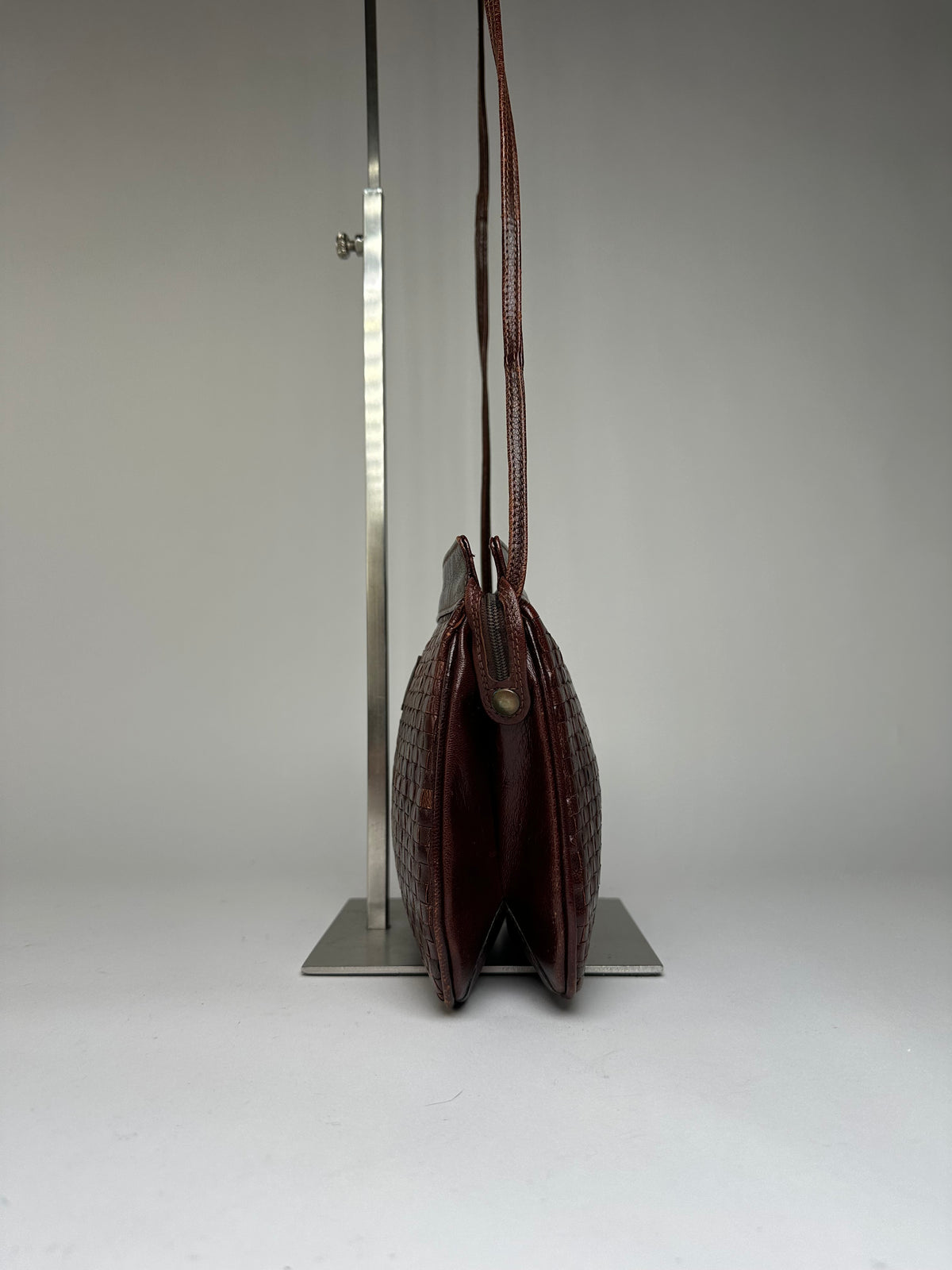 Vintage Fendi Woven Leather Flap Crossbody Bag Late 1990s Dark Brown