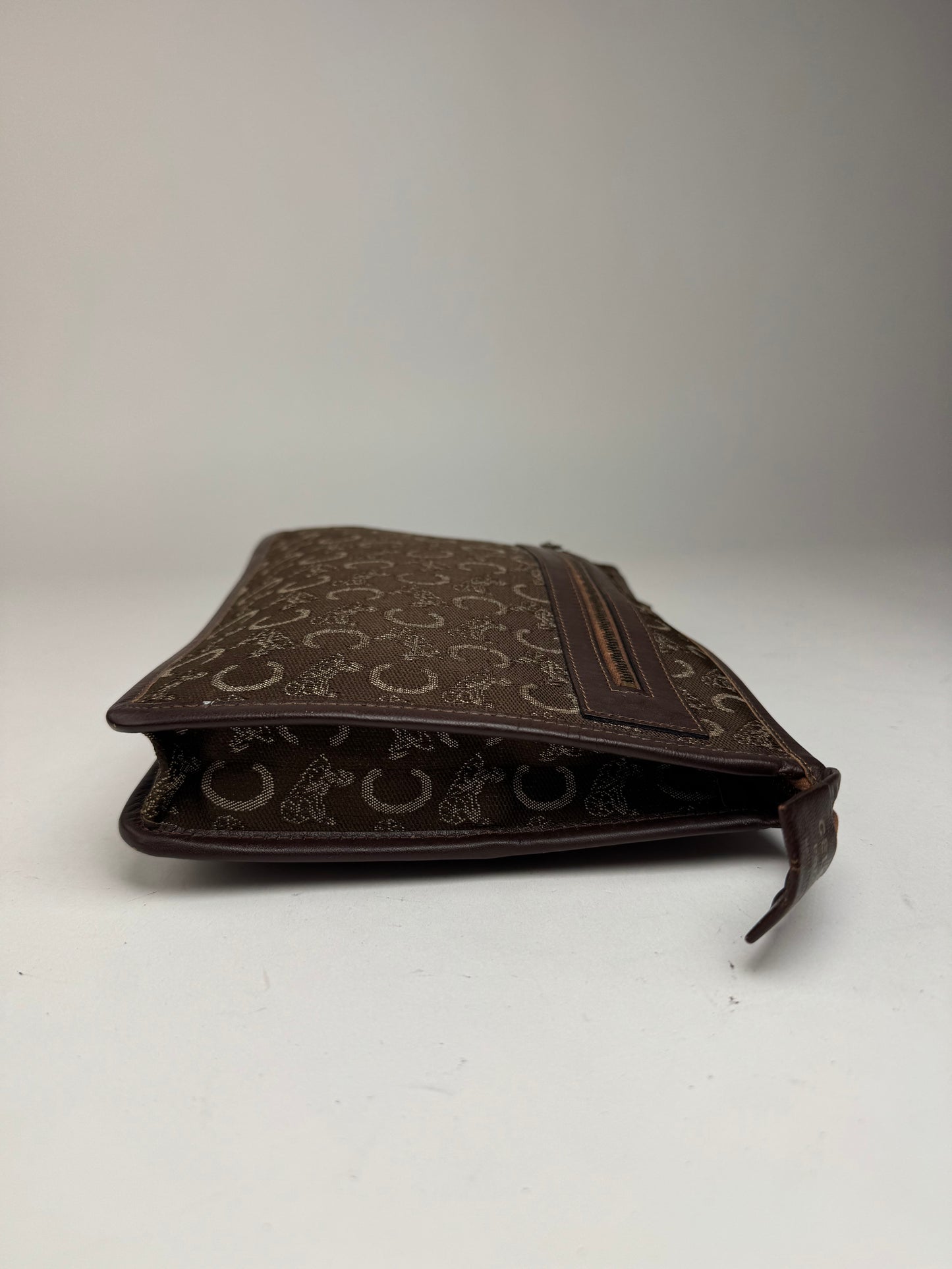 Pochette vintage Celine Monogram marron blanc