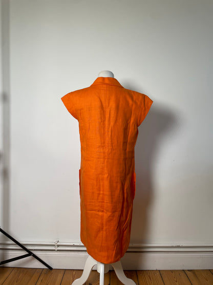 Vintage Yves Saint Laurent Linen Dress Bright Orange M