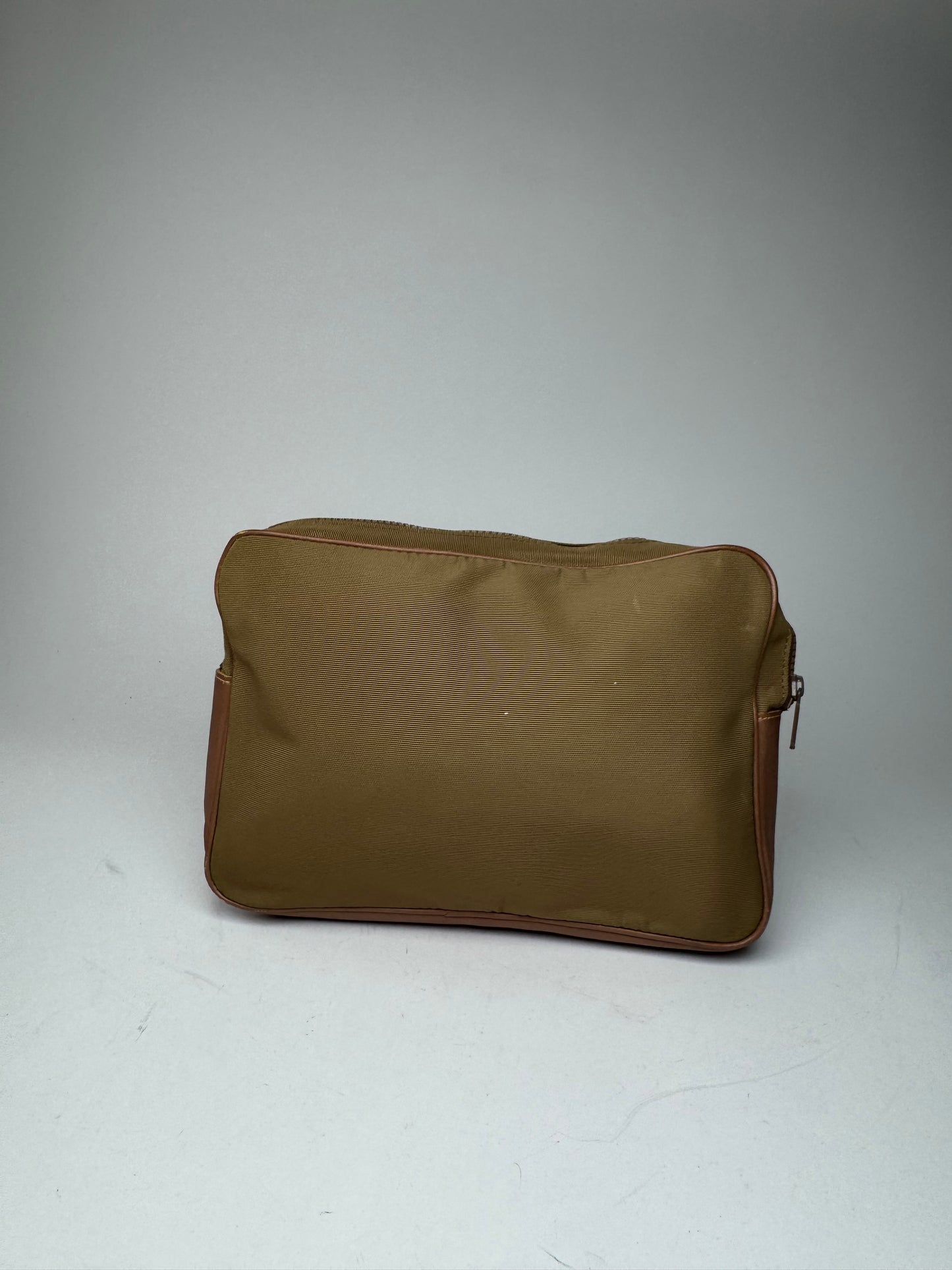 Vintage Courreges Polyester Leather Clutch Khaki Brown