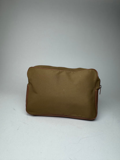 Vintage Courreges Polyester Leather Clutch Khaki Brown