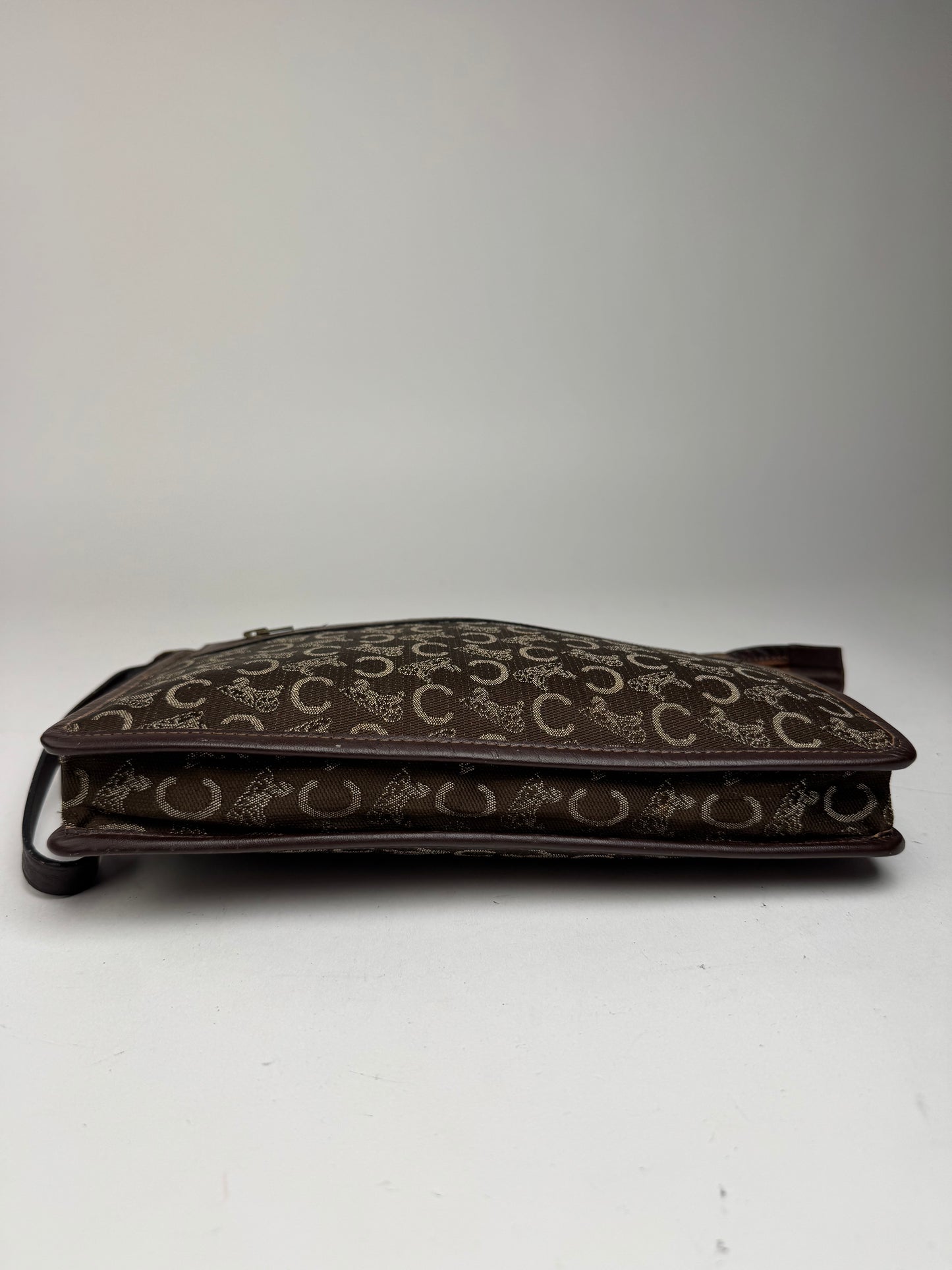 Pochette vintage Celine Monogram marron blanc