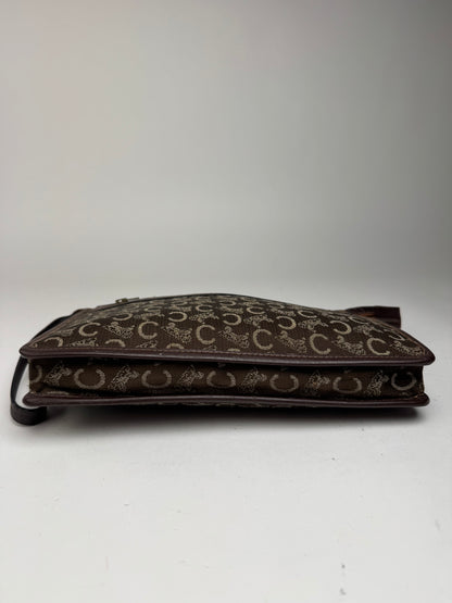 Pochette vintage Celine Monogram marron blanc