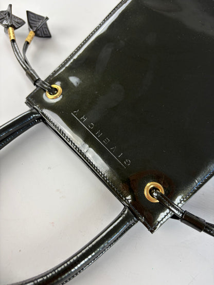 Vintage Givenchy Antigona Patent Leather Tote Black Gold
