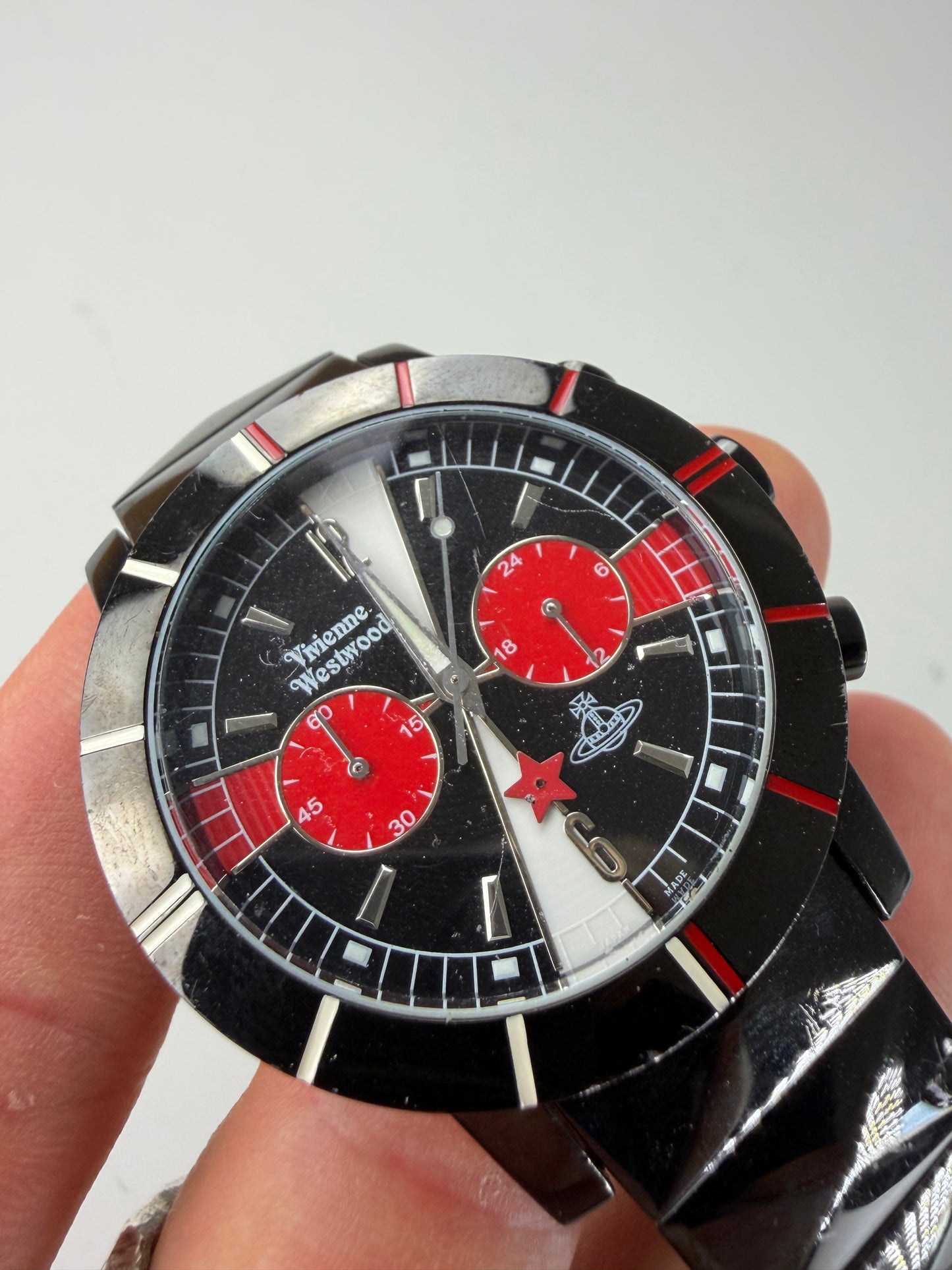 Vintage Vivienne Westwood Stainless Steel Rubber Watch Black Red