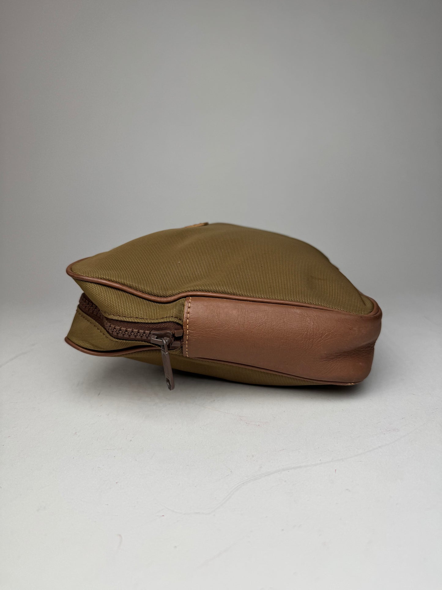 Vintage Courreges Polyester Leather Clutch Khaki Brown