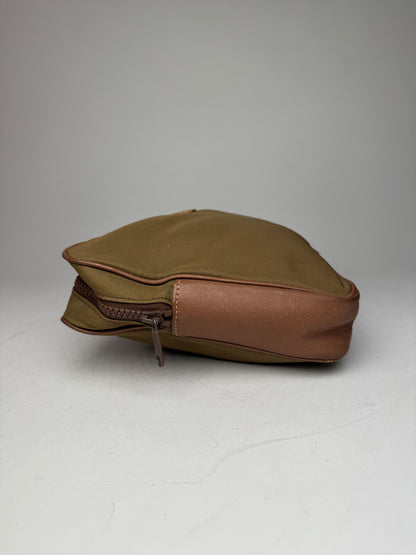 Vintage Courreges Polyester Leather Clutch Khaki Brown