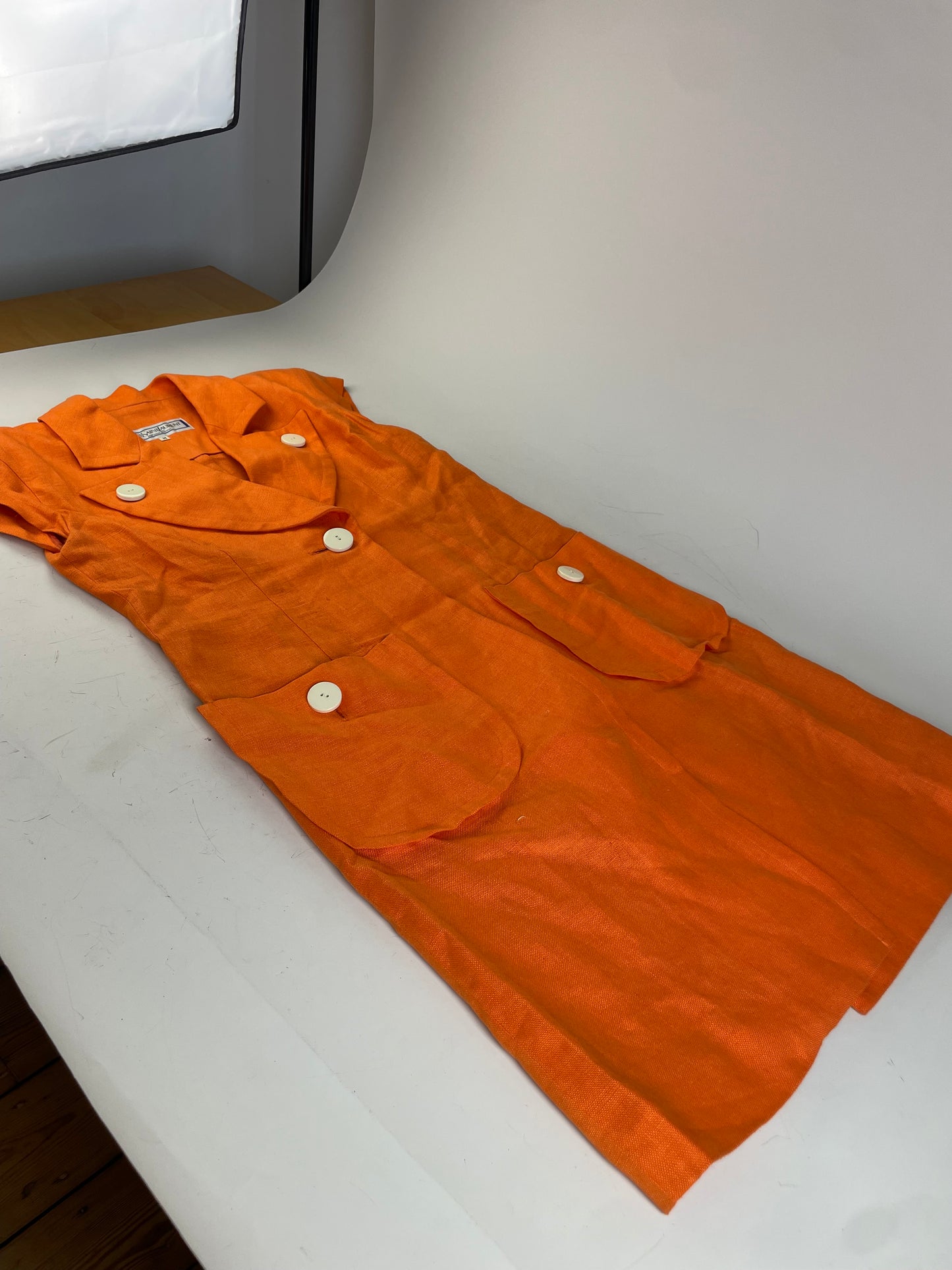 Vintage Yves Saint Laurent Linen Dress Bright Orange M