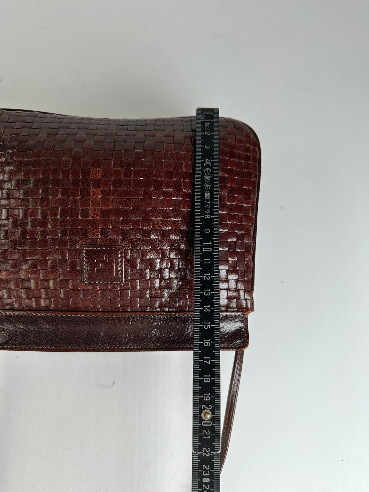 Vintage Fendi Woven Leather Flap Crossbody Bag Late 1990s Dark Brown