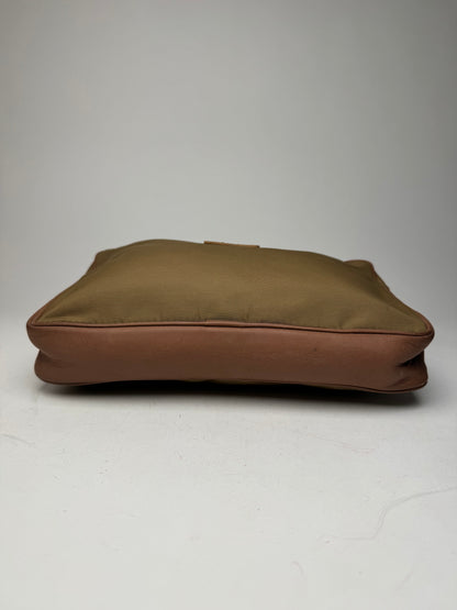 Vintage Courreges Polyester Leather Clutch Khaki Brown