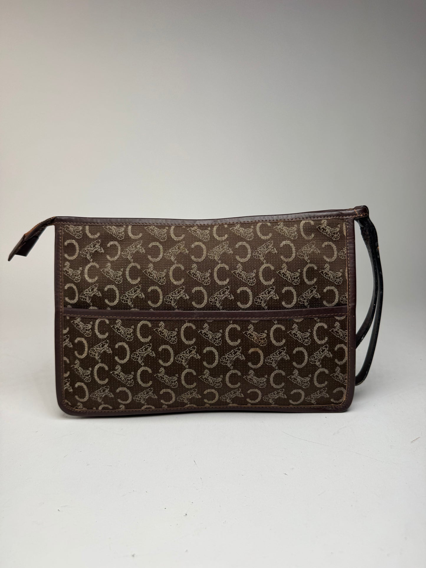 Pochette vintage Celine Monogram marron blanc