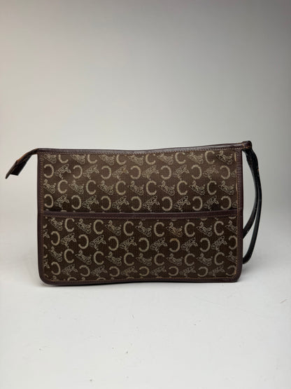 Pochette vintage Celine Monogram marron blanc