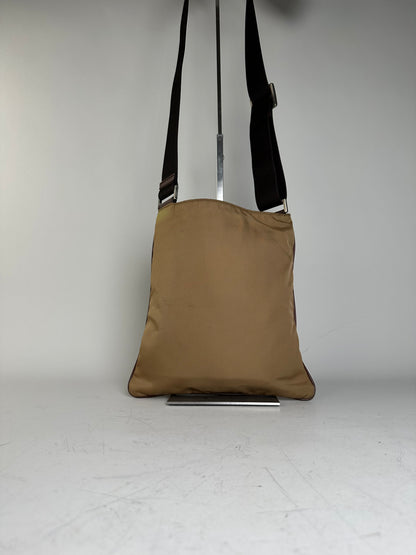 Vintage Ferragamo Nylon Shoulder Bag Beige Silver-Tone