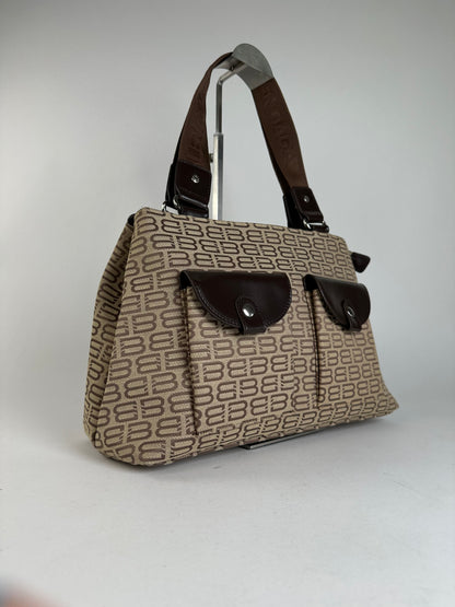 Balenciaga Beige Canvas Leather Monogram Tote Bag