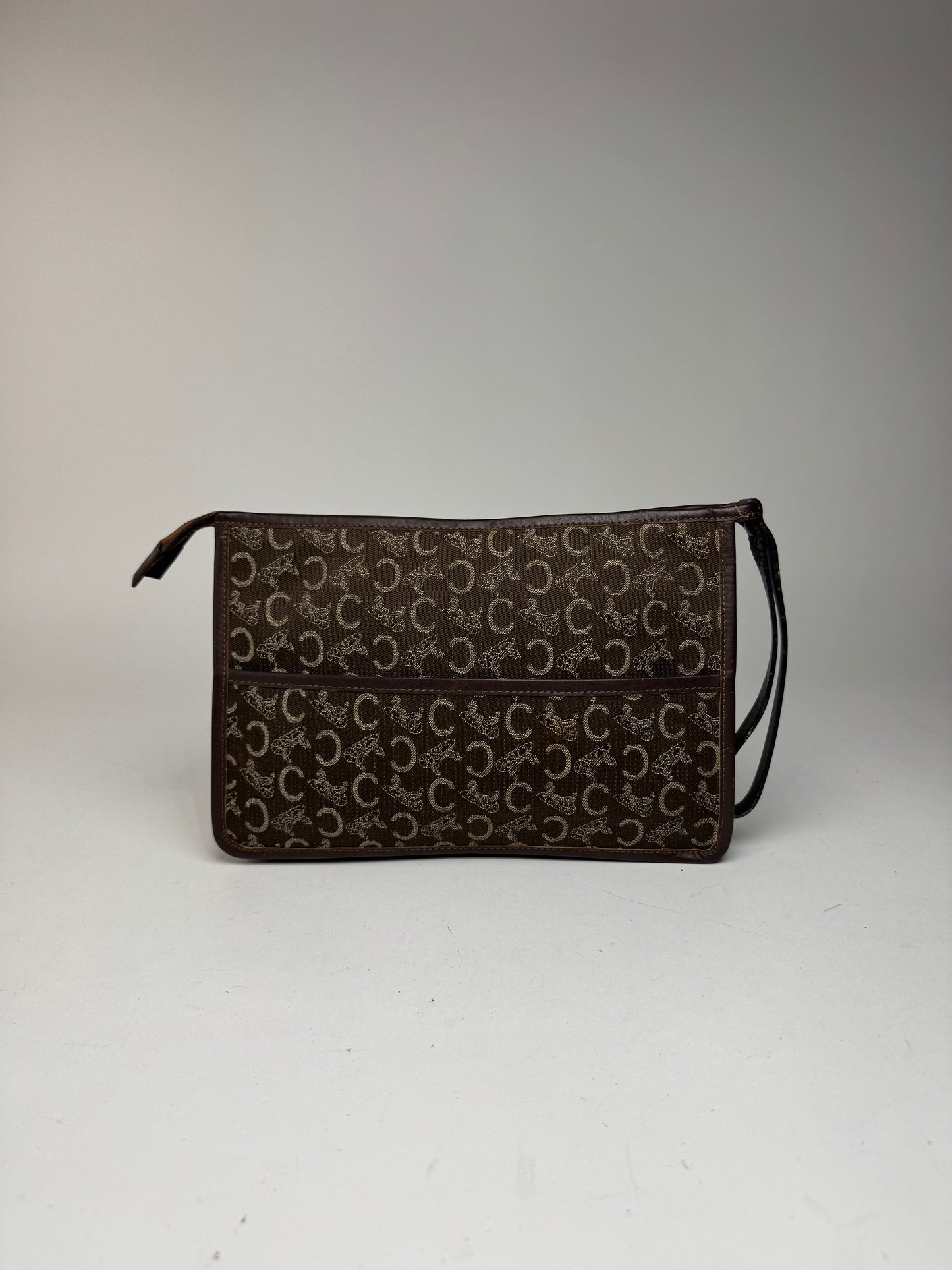 Pochette vintage Celine Monogram marron blanc