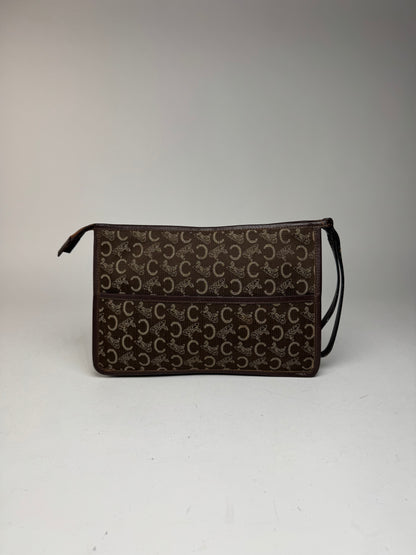Pochette vintage Celine Monogram marron blanc