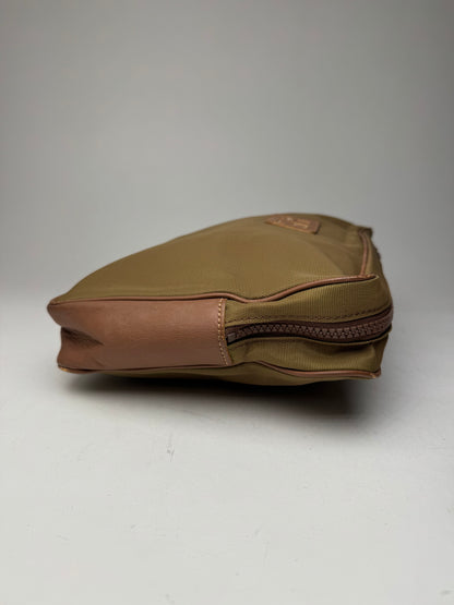 Vintage Courreges Polyester Leather Clutch Khaki Brown