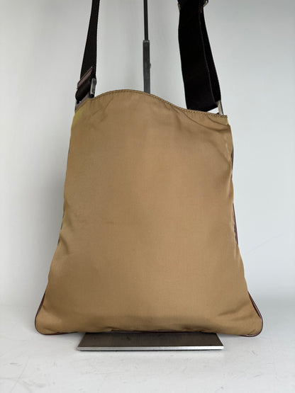 Vintage Ferragamo Nylon Shoulder Bag Beige Silver-Tone