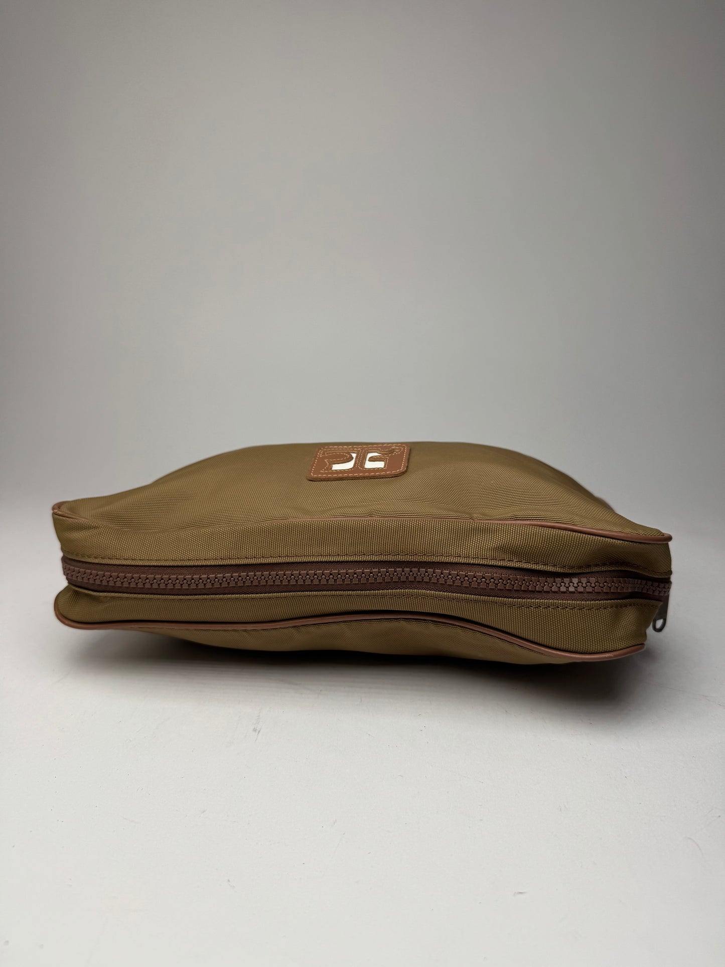 Vintage Courreges Polyester Leather Clutch Khaki Brown