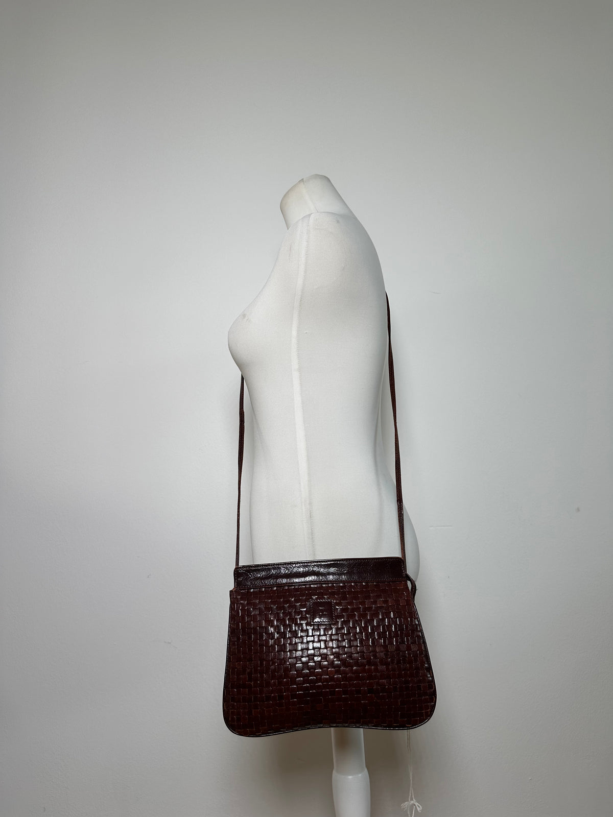 Vintage Fendi Woven Leather Flap Crossbody Bag Late 1990s Dark Brown