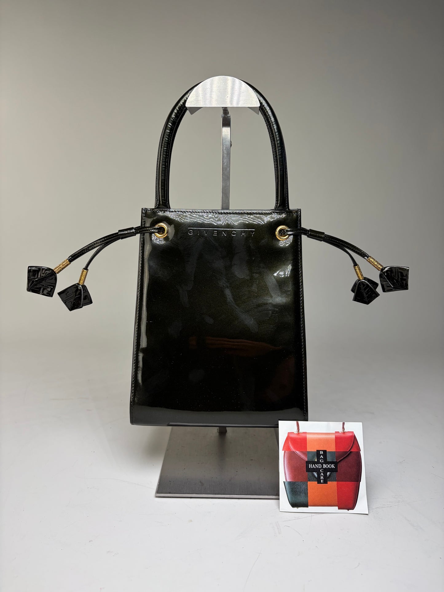 Vintage Givenchy Antigona Patent Leather Tote Black Gold
