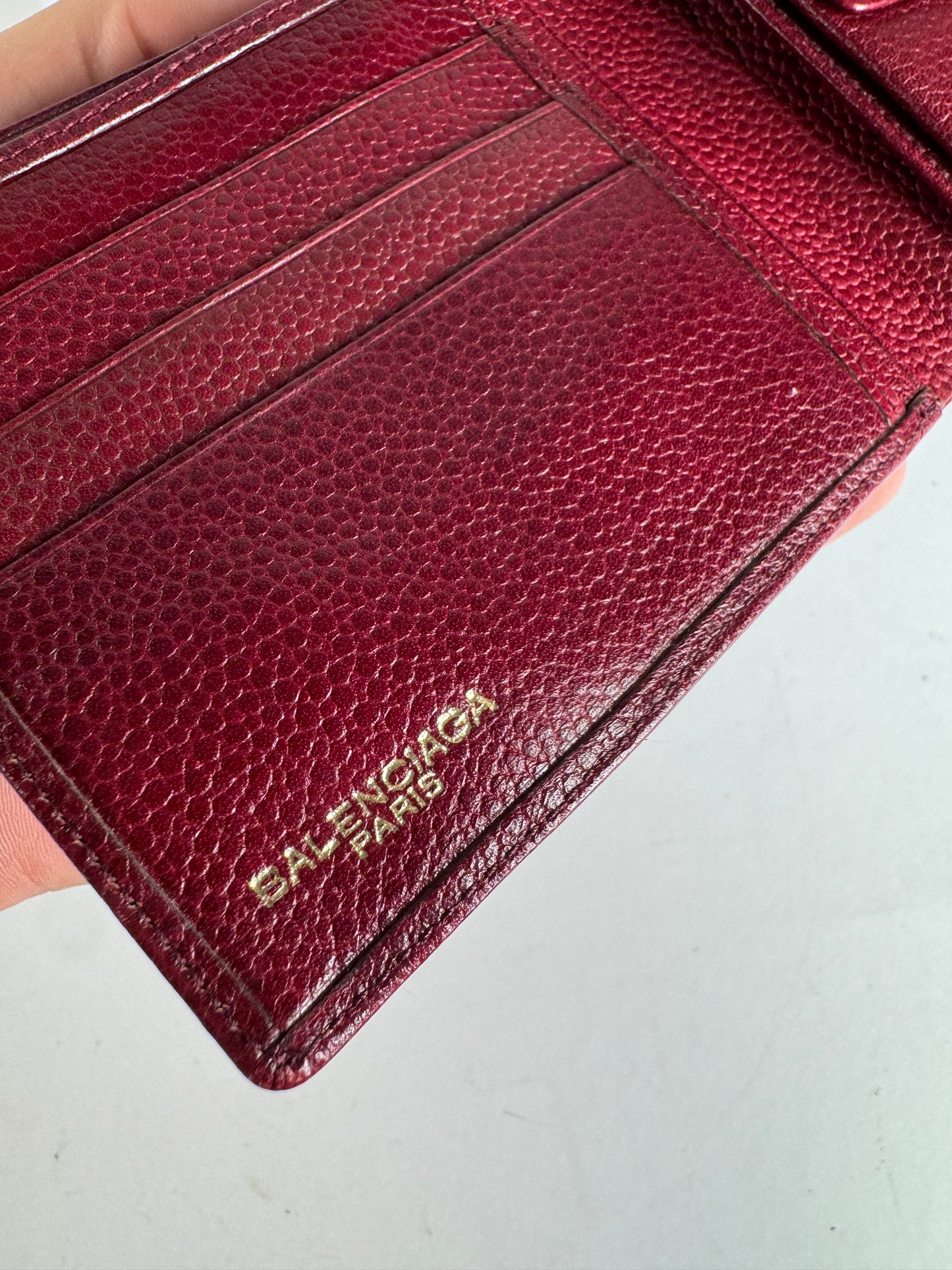 Vintage Balenciaga Flapable Leather Wallet Burgundy
