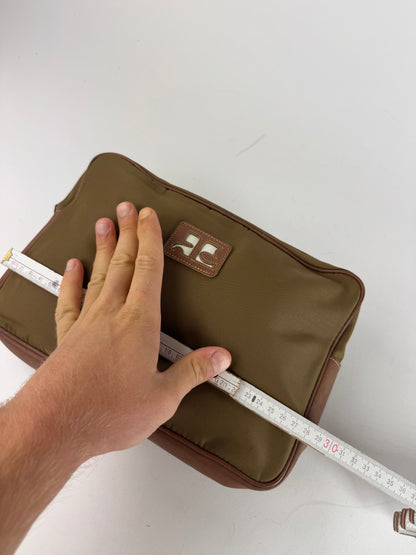 Vintage Courreges Polyester Leather Clutch Khaki Brown