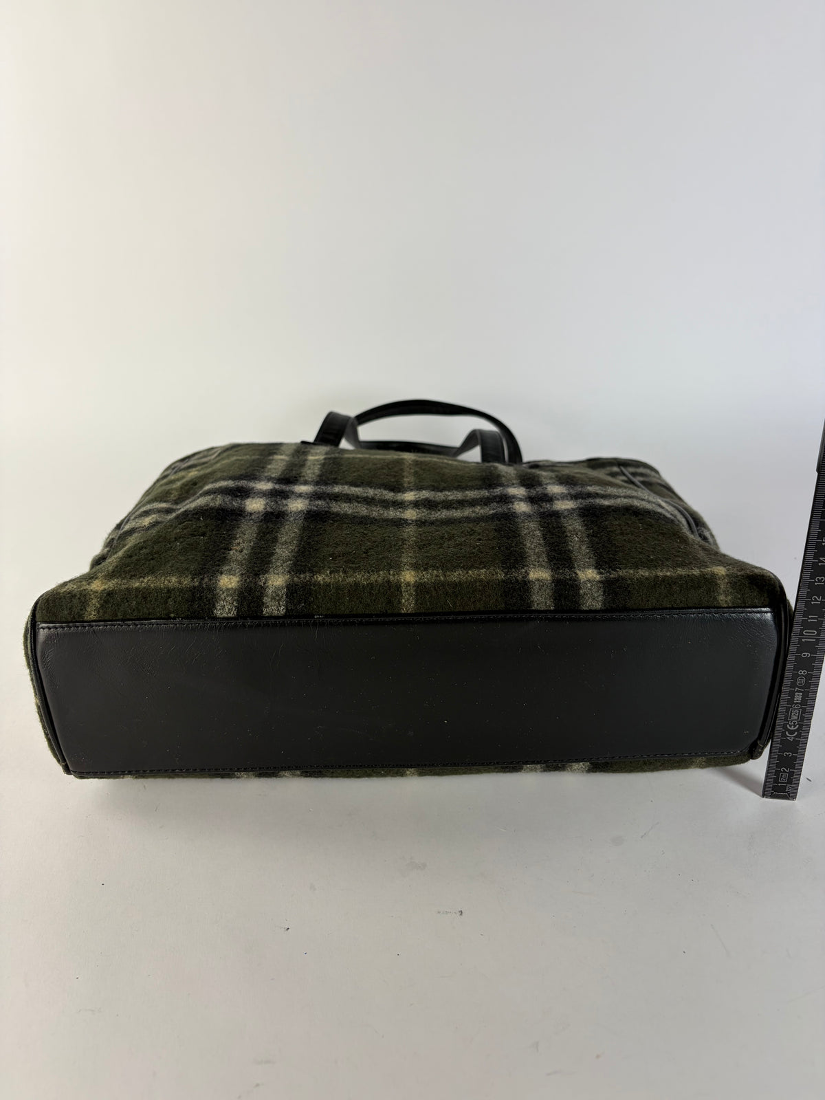 Vintage Burberry Plaid Wool Tote Dark Green Black Cream